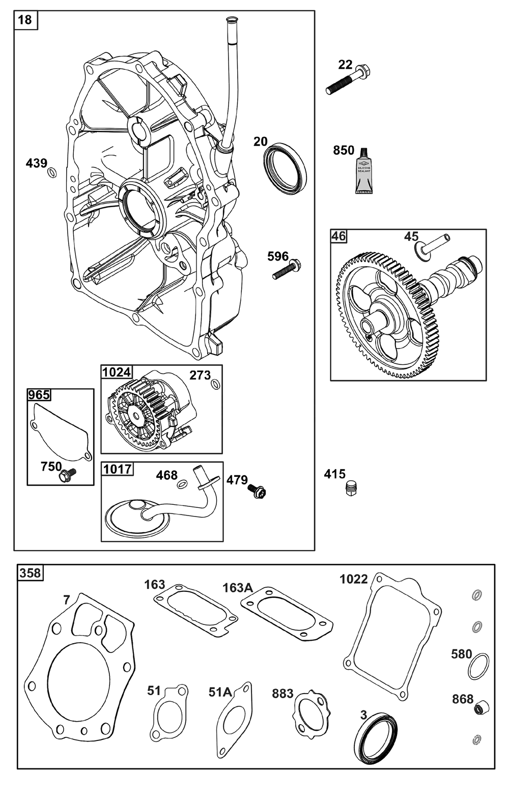 Crankcase Cover/Sump Group Diagram and Parts List for 61E477-0015-J1 400000 - 699999 Briggs and Stratton Engine
